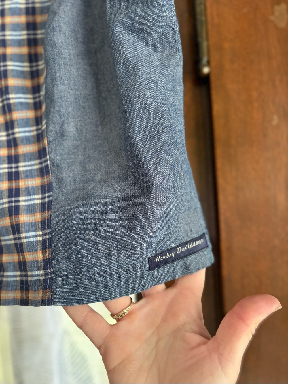 VTG 90s Harley Davidson 100% Cotton Plaid Denim Cropped Vest Top Pearl Snaps L - Picture 3 of 11